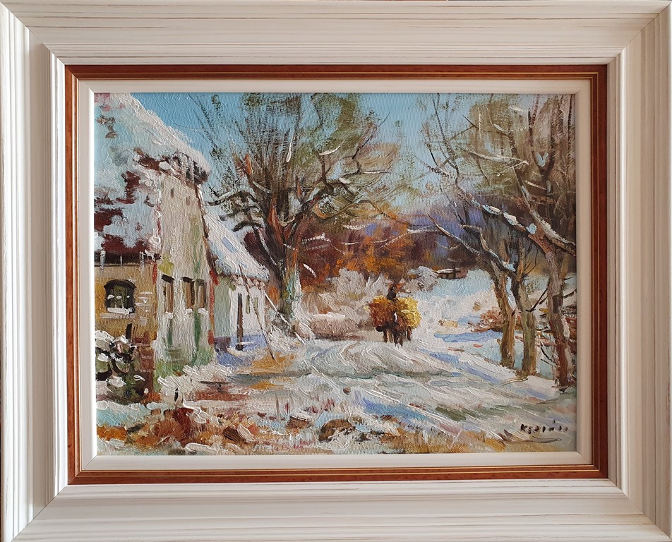 Zima 2, Zoran Kezić, ulje na platnu, luks uramljena, sa 43×53 cm, bez 30×40 cm, sertifikat, 21240 dinara