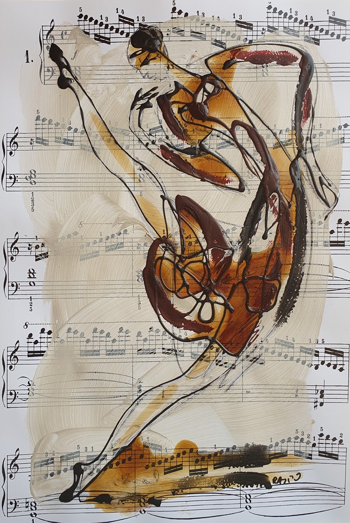 Balerina 2, kombinovana ulje i crtez na papiru, 49×33 cm, akademski Dušan Rajšić, sertifikat, 9440 dinara