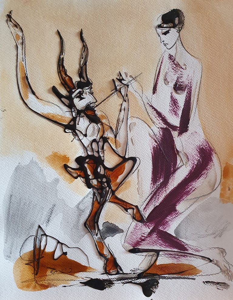 Dama 8, kombinovana ulje i crtez na papiru, 35×27 cm, akademski Dušan Rajšić, sertifikat, 9440 dinara