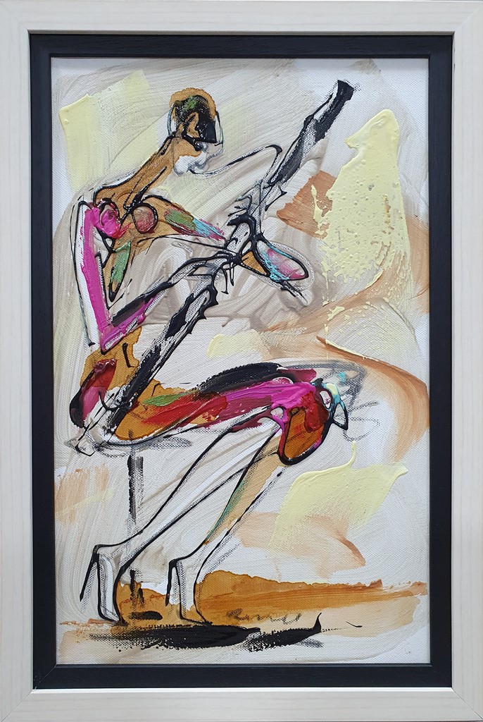 Muzičarka 8, akademski Dušan Rajšić, akril na platnu, sa 46×31 cm, bez 40×25 cm, sertifikat, 10620 dinara