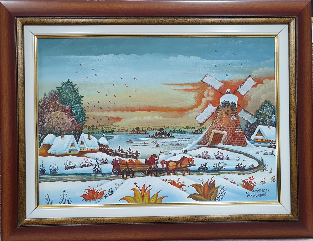 Vetrenjača, Jan Husarik, naiva, ulje na platnu, sa 50×65 cm, bez 35×50 cm, sertifikat, 200600 dinara
