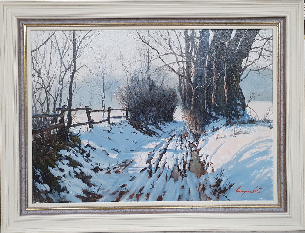Zimski put, Staniša Stojiljković Nite, ulje na platnu, sa 65×85 cm, bez 50×70 cm, sertifikat, 59000 dinara