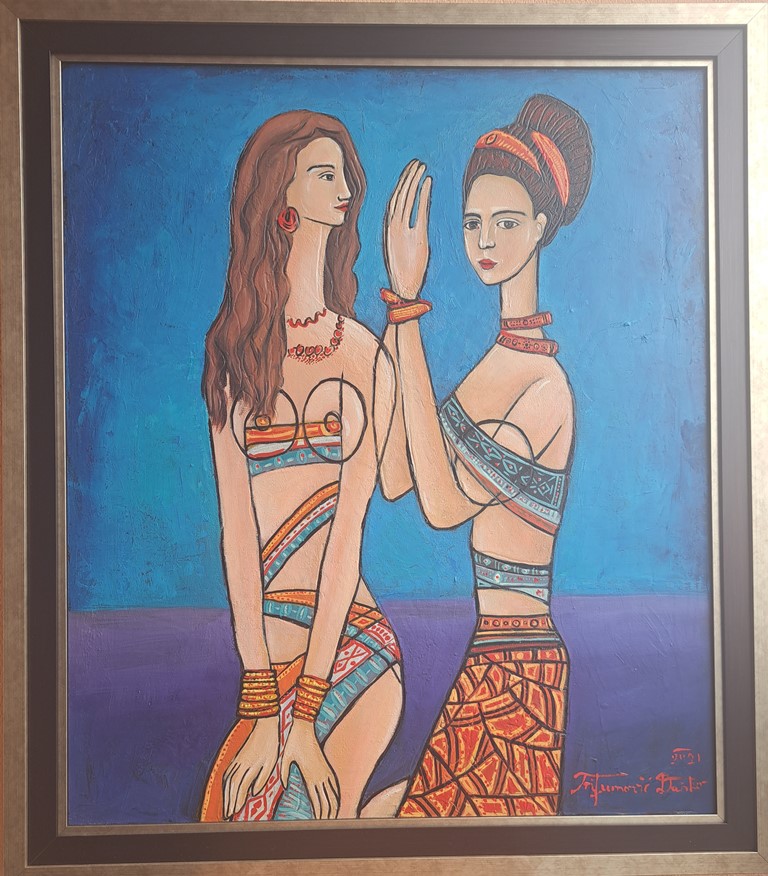 Dve gracije II, Duško Trifunović, sa 80×70 cm, bez 70×60 cm, ulje na platnu, sertifikat, 59000 dinara