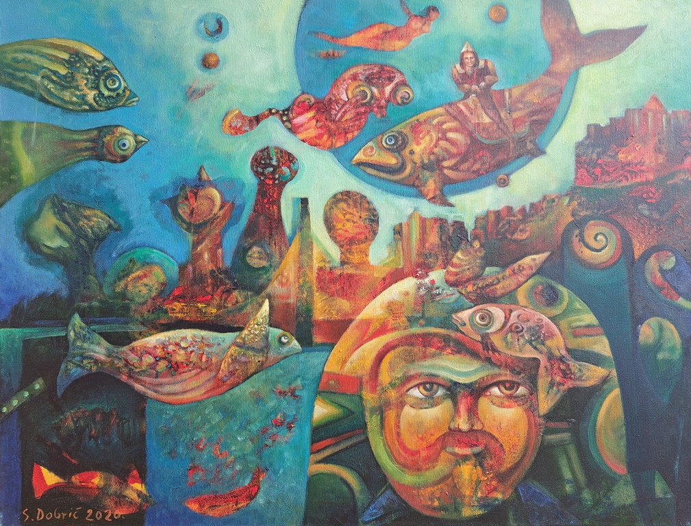 Posejdonov svet, Saša Dobrić, ulje na platnu, 50×65 cm, sertifikat, 94400 dinara