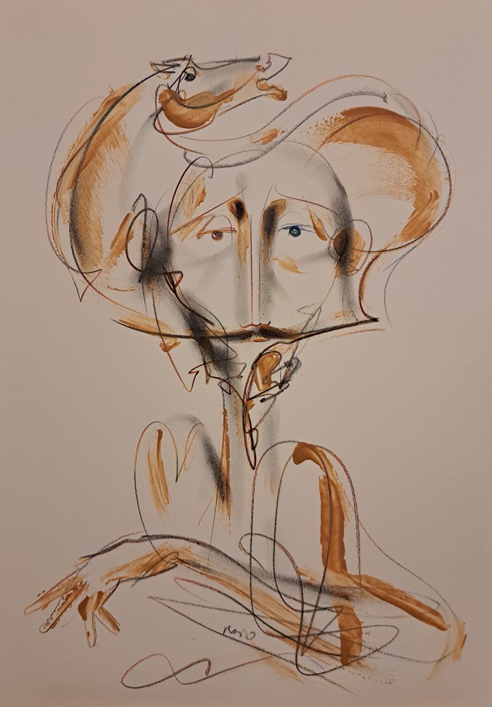 Don Huan, kombinovana ulje i crtez na papiru, 50×35 cm, akademski Dušan Rajšić, sertifikat, 9440 dinara