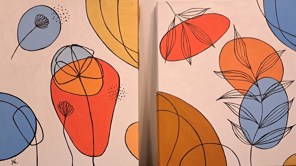 Kompozicija 1, akril na platnu, diptih, dve slike 30×25 cm, Tijana L. , sertifikat, 8260 dinara