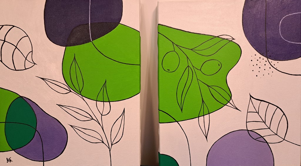 Kompozicija 2, akril na platnu, diptih, dve slike 30×25 cm, Tijana L. , sertifikat, 8260 dinara