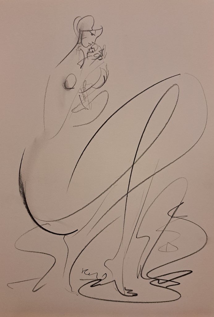 Majka 10, crtez na papiru, 50×35 cm, akademski Dušan Rajšić, sertifikat, 9440 dinara