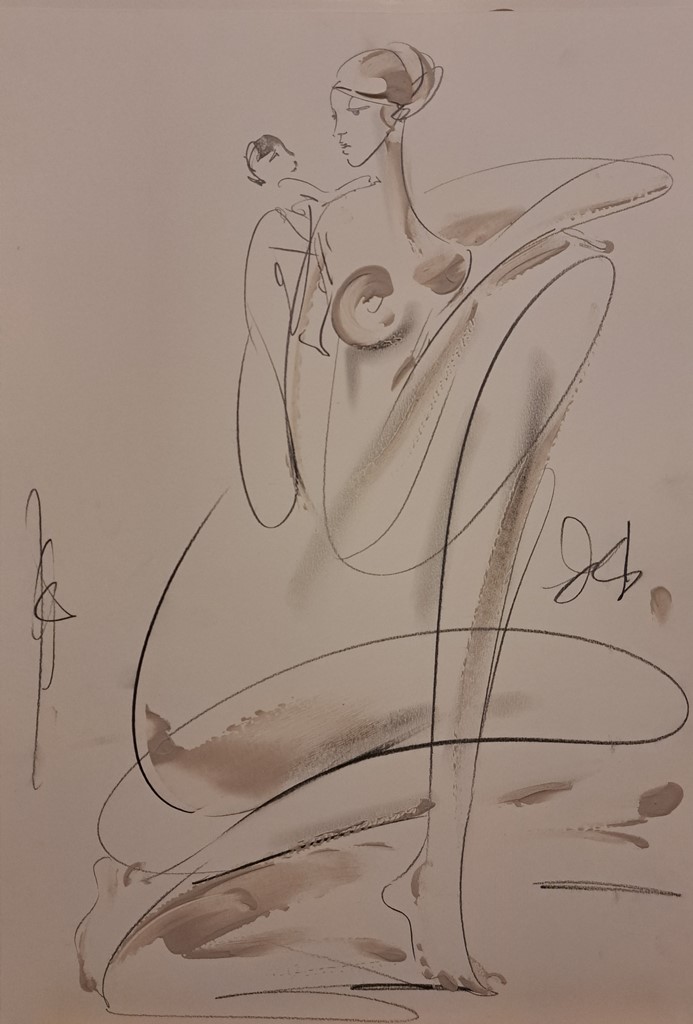 Majka 2, kombinovana ulje i crtez na papiru, 50×35 cm, akademski Dušan Rajšić, sertifikat, 9440 dinara