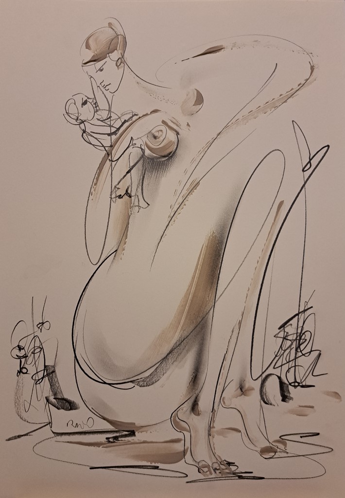 Majka 3, kombinovana ulje i crtez na papiru, 50×35 cm, akademski Dušan Rajšić, sertifikat, 9440 dinara