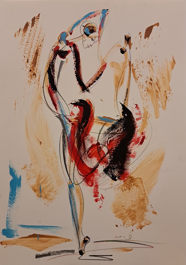 Plesačica 5, kombinovana ulje i crtez na papiru, 50×35 cm, akademski Dušan Rajšić, sertifikat, 9440 dinara