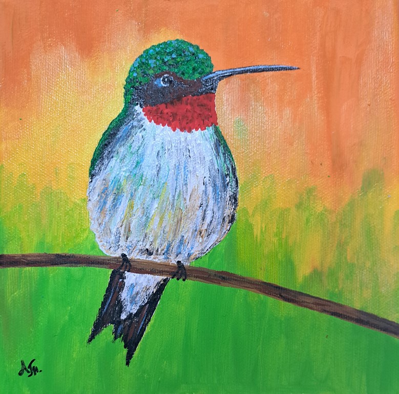 Ptičica 1, akril na platnu, 20×20 cm, Tijana L. , sertifikat, 4130 dinara