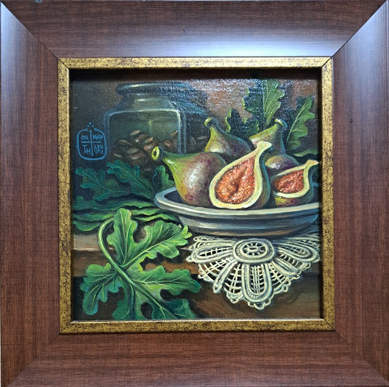 Smokve 2, profesor i dekan FLU Educons Dragan Martinovic, bez 19×19 cm, sa 28×28 cm, ulje na dasci, sertifikat, 35400 dinara