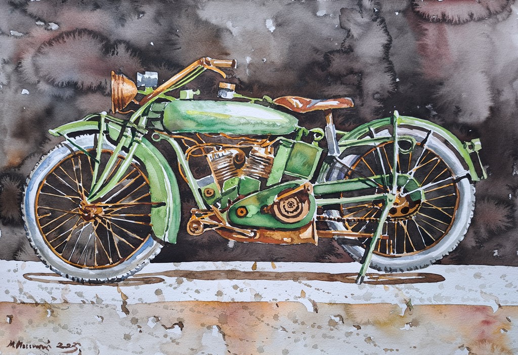 Motor, Momo Macanović, akvarel, 38×56 cm, sertifikat, 2023., 23600 dinara