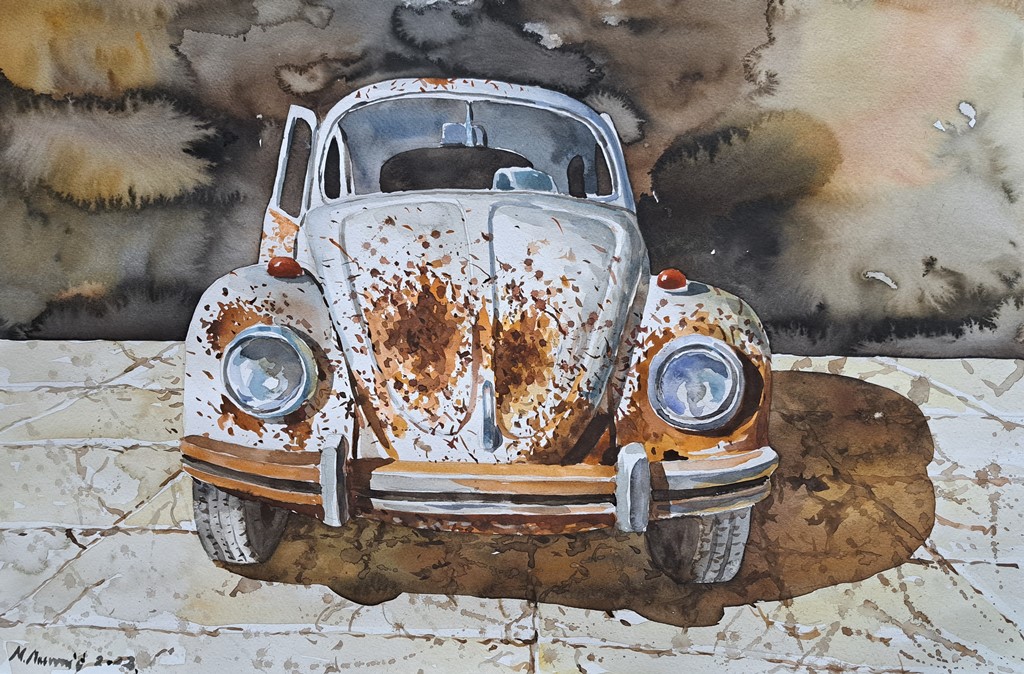 Stara buba II, Momo Macanović, akvarel, 38×56 cm, sertifikat, 2023. , 23600 dinara