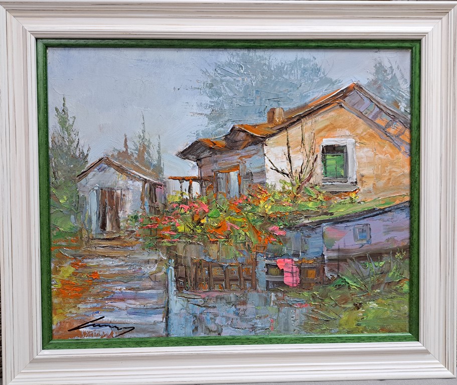 Vikendica II, ulje na platnu, Ivan Vanja Milanovic, sa 53×63 cm, bez 40×50 cm, sertifikat, 15340 dinara