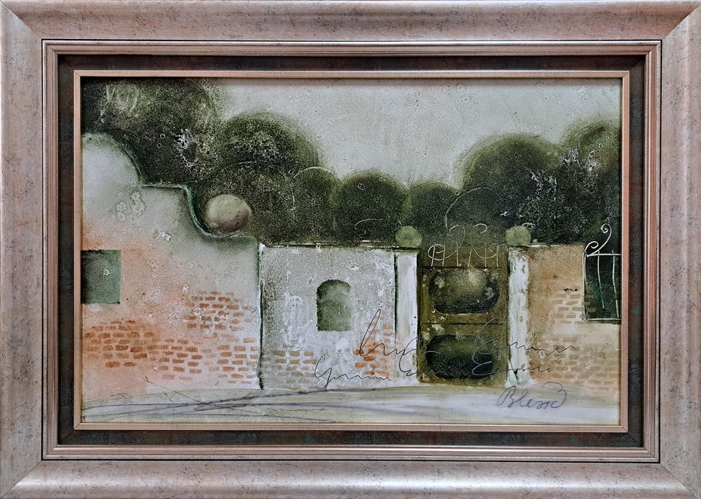 Kapija, Pavle Blesić, kombinovana tehnika ulje na lesonitu, sa 48×67 cm, bez 35×54 cm, sertifikat, mišljenje Kusovca, 82600 dinara