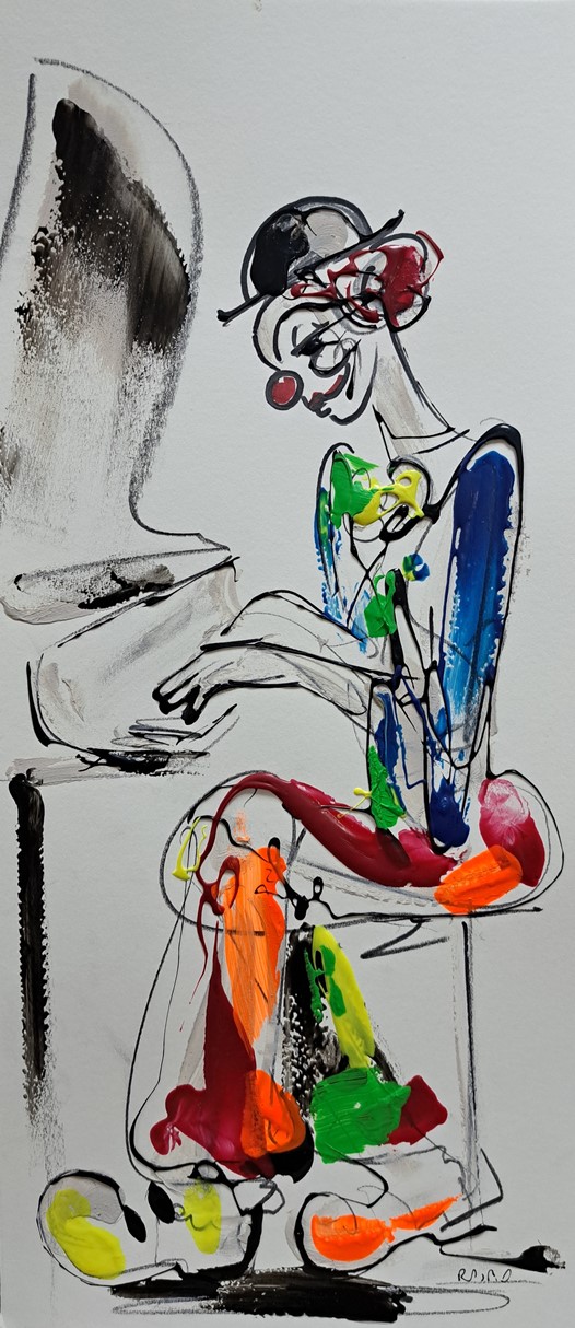 Klovn 1, kombinovana ulje i crtez na papiru, 50×23 cm, akademski Dušan Rajšić, sertifikat, 8260 dinara