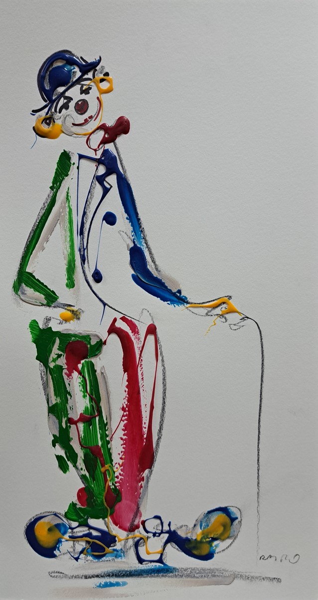 Klovn 12, kombinovana ulje i crtez na papiru, 42×23 cm, akademski Dušan Rajšić, sertifikat, 7080 dinara