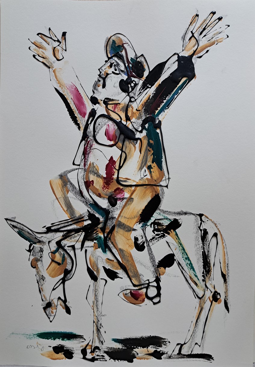 Pančo Vila, kombinovana ulje i crtez na papiru, 50×35 cm, akademski Dušan Rajšić, sertifikat, 9440 dinara