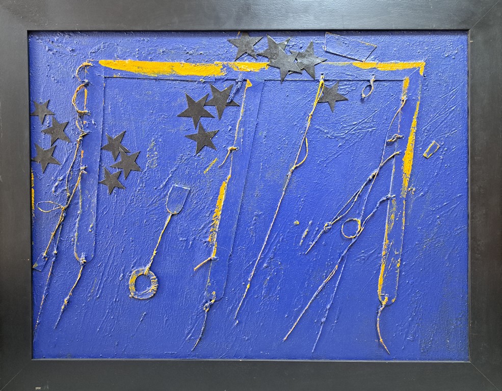 Tezej, Aleksandar Cvetković, sa 71×91 cm, bez 60×80 cm, ulje na platnu sa aplikacijama, stari ram, sertifikat, 177000 dinara