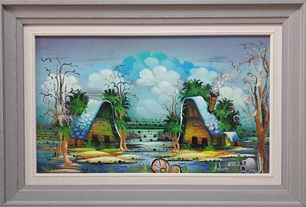 Dve kolibe, Adam Mezin, ulje na platnu, sa 43×63 cm, bez 30×50 cm, sertifikat, 31270 dinara