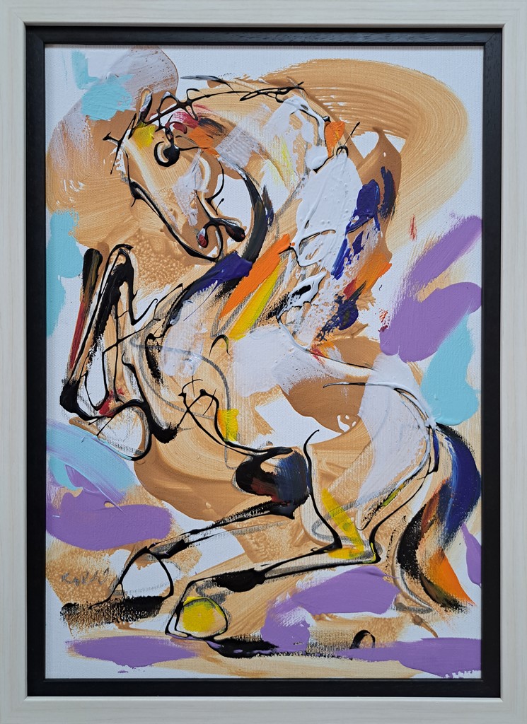 Konj 4, akril na platnu, sa 56×41 cm, bez 50×35 cm, akademski Dušan Rajšić, sertifikat, 15340 dinara