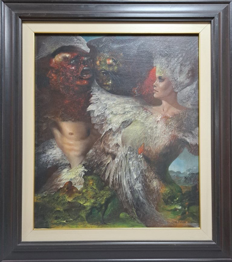 Lepotica i zver, Ferenc Hodi, ulje na platnu, sa 93×83 cm, bez 69×59 cm, sertifikat, 153400 dinara