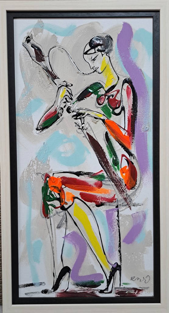 Muzičarka 11, akril na platnu, sa 66×36 cm, bez 60×30 cm, akademski Dušan Rajšić, sertifikat, 16520 dinara