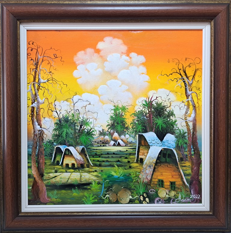 Narandžasto nebo, Adam Mezin, ulje na platnu, sa 58×58 cm, bez 45×45 cm, sertifikat, 37760 dinara