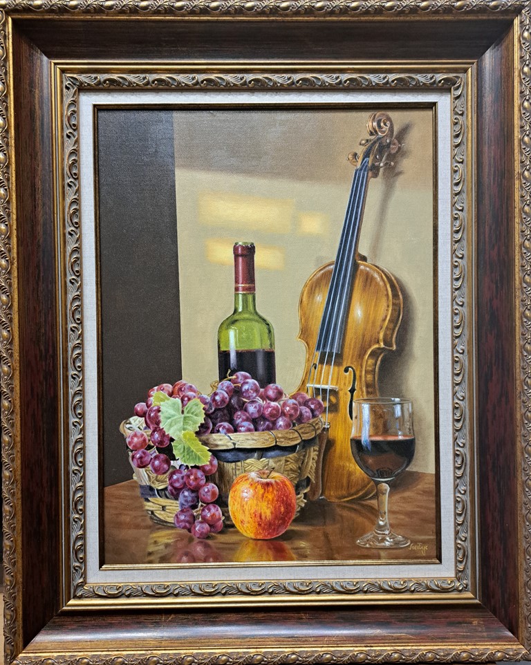Violina, Siniša Labus, ulje na platnu kaš. lesonit, sa 78×63 cm, bez 58×43 cm, sertifikat, 118000 dinara