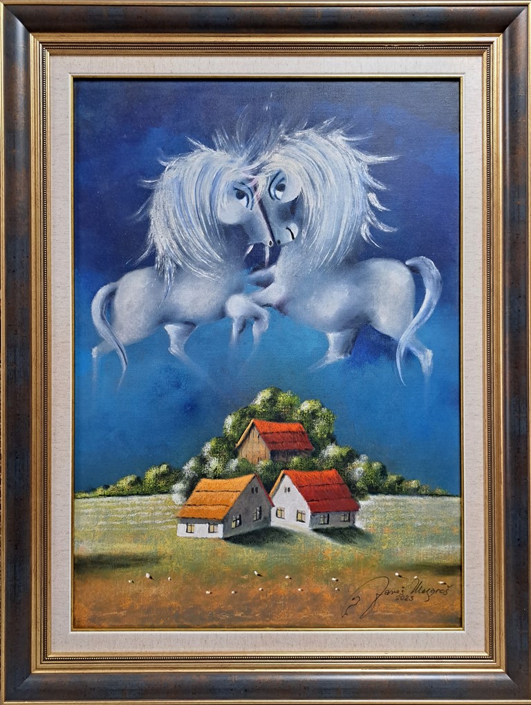 Ljubav, Janoš Mesaroš, ulje na platnu, sa 86×66 cm, bez 70×50 cm, sertifikat, lux ram, 212400 dinara