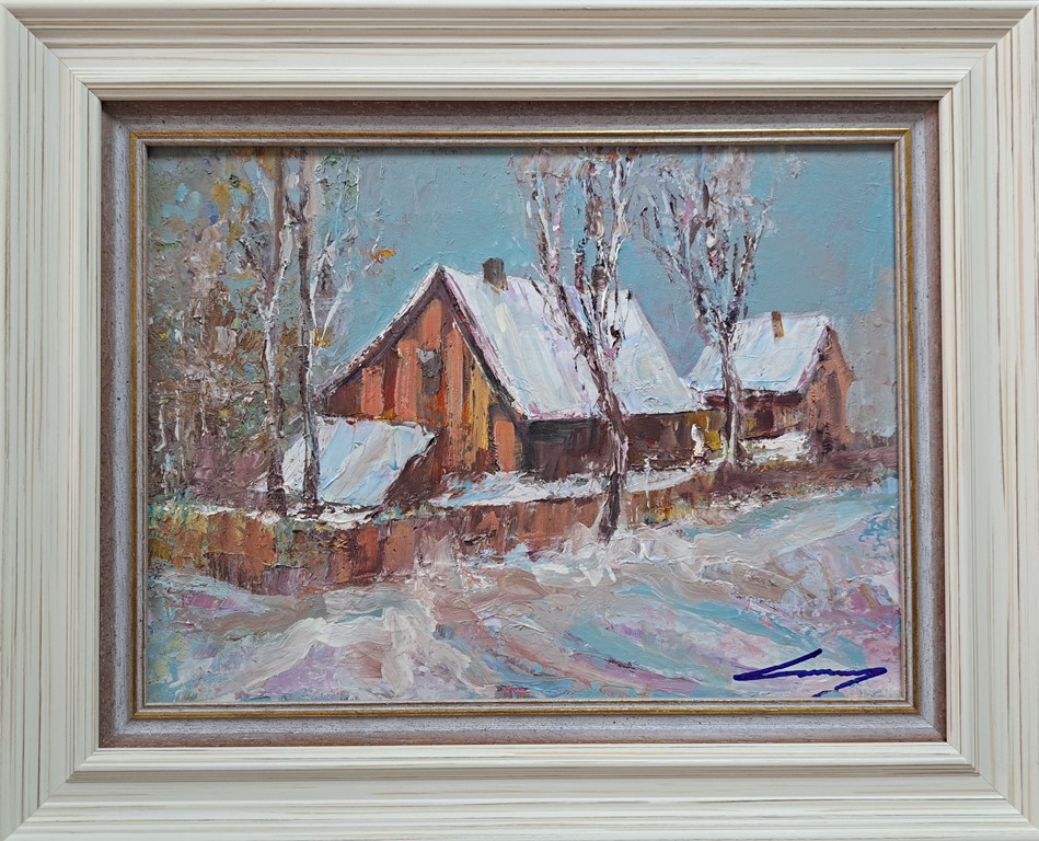 Zimska idila, ulje na platnu, Ivan Vanja Milanović, sa 42×52 cm, bez 30×40 cm, sertifikat, 12980 dinara