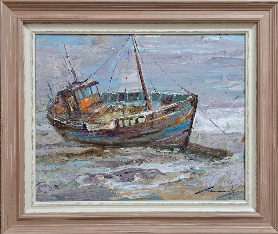 Brod IV, ulje na platnu, Ivan Vanja Milanovic, sa 62×52 cm, bez 50×40 cm, sertifikat, 15340 dinara