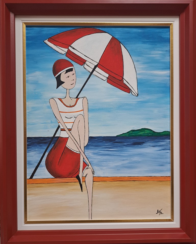 Pod suncobranom, akril na platnu, sa 49×39 cm, bez 40×30 cm, Tijana L. , sertifikat, 9440 dinara