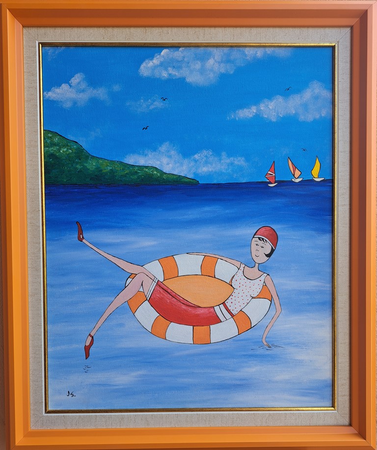 Uživanje, akril na platnu, sa 60×50 cm, bez 50×40 cm, Tijana L. , sertifikat, 11800 dinara