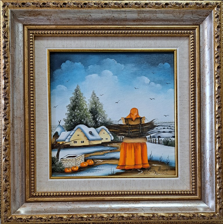 Baka, Marija Hlavati, Naiva Kovačica, ulje na platnu kaširano na kartonu, sa 34×34 cm, bez 20×20 cm, sertifikat, 14160 dinara