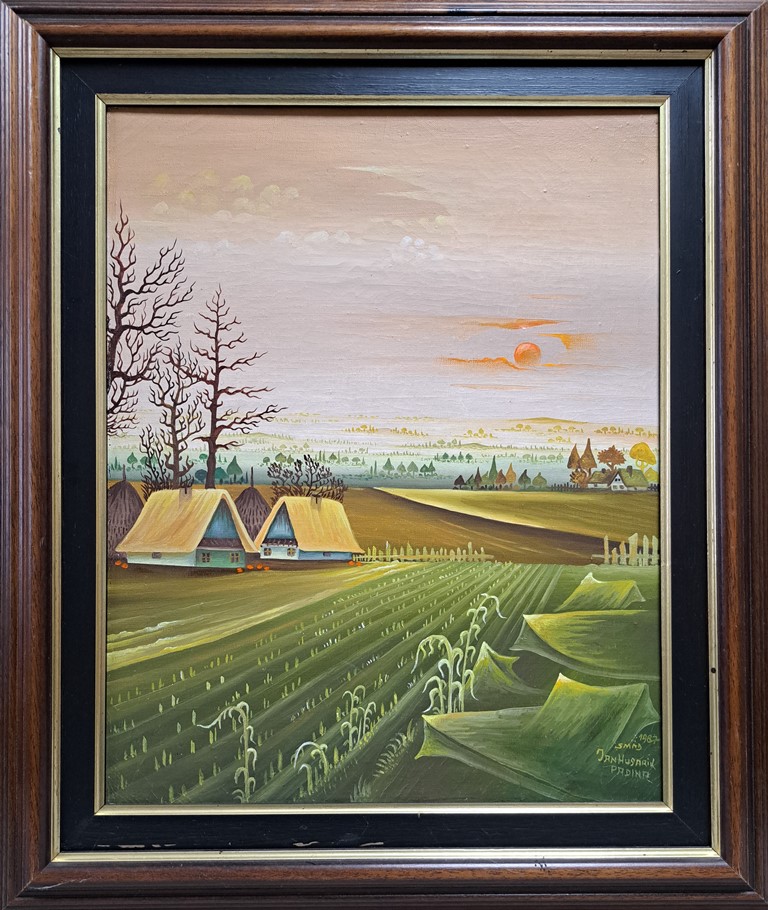 Salaš, Jan Husarik, naiva, ulje na platnu, sa 65×55 cm, bez 50×40 cm, 1987., sertifikat, 212400 dinara