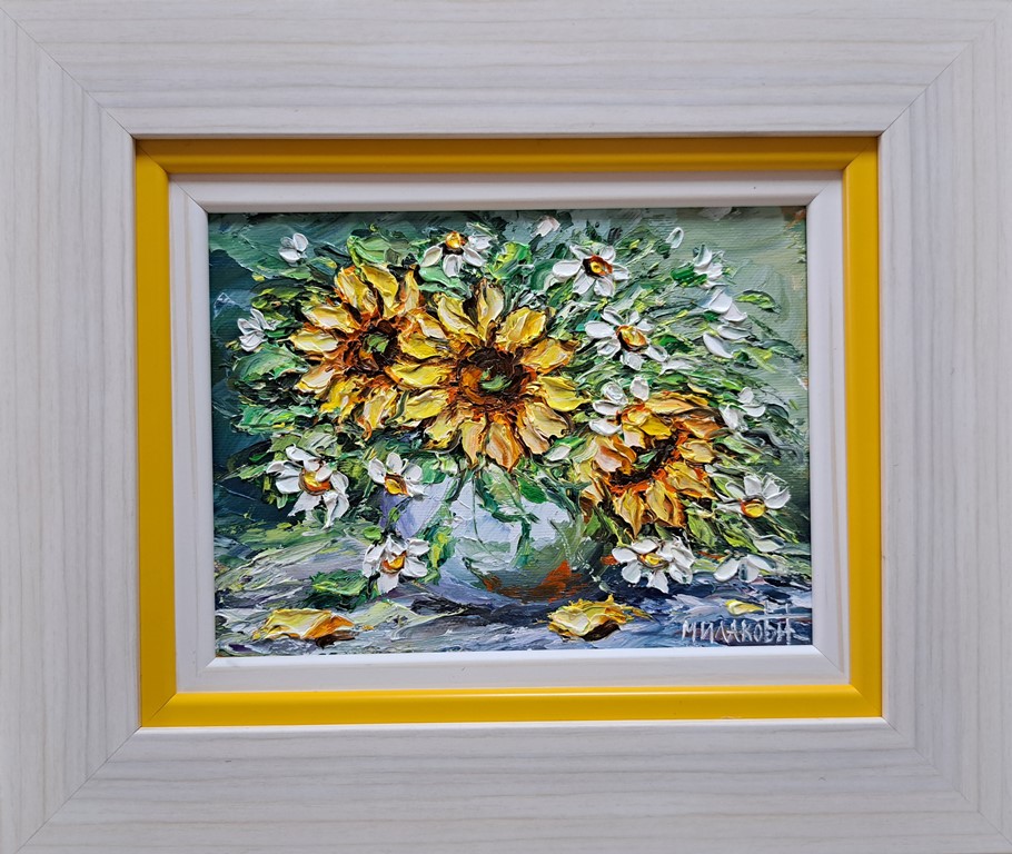Cveće 6, ulje na platnu, sa 27×32 cm, bez 15×20 cm, uramljena, Bosa Milaković, sertifikat, 8260 dinara