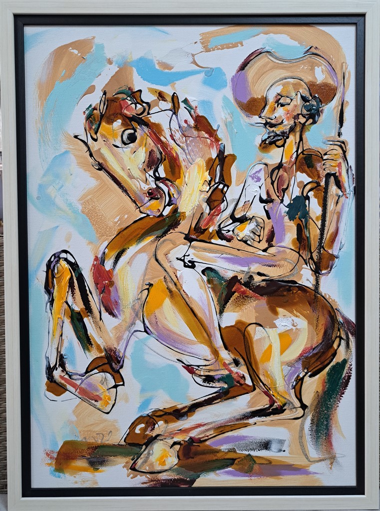 Don Kihot 1, akril na platnu, sa 76×56 cm, bez 70×50 cm, akademski Dusan Rajšić, sertifikat, 28320 dinara