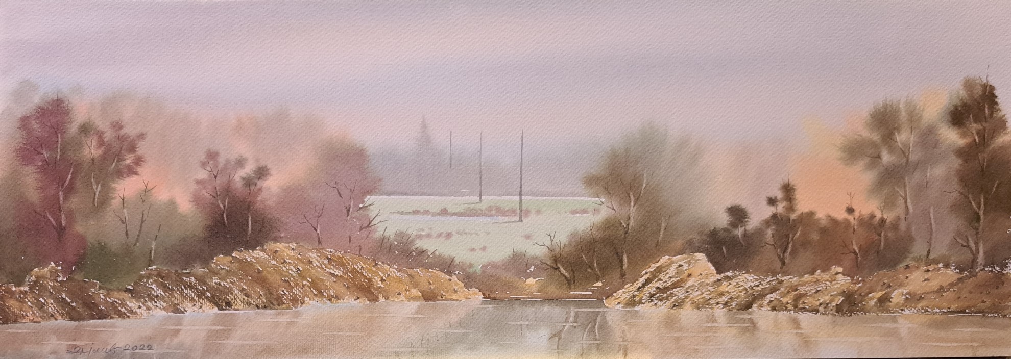 Kraj reke 1, Predrag Dojkić, 25×70 cm, akvarel na papiru, sertifikat, 8260 dinara