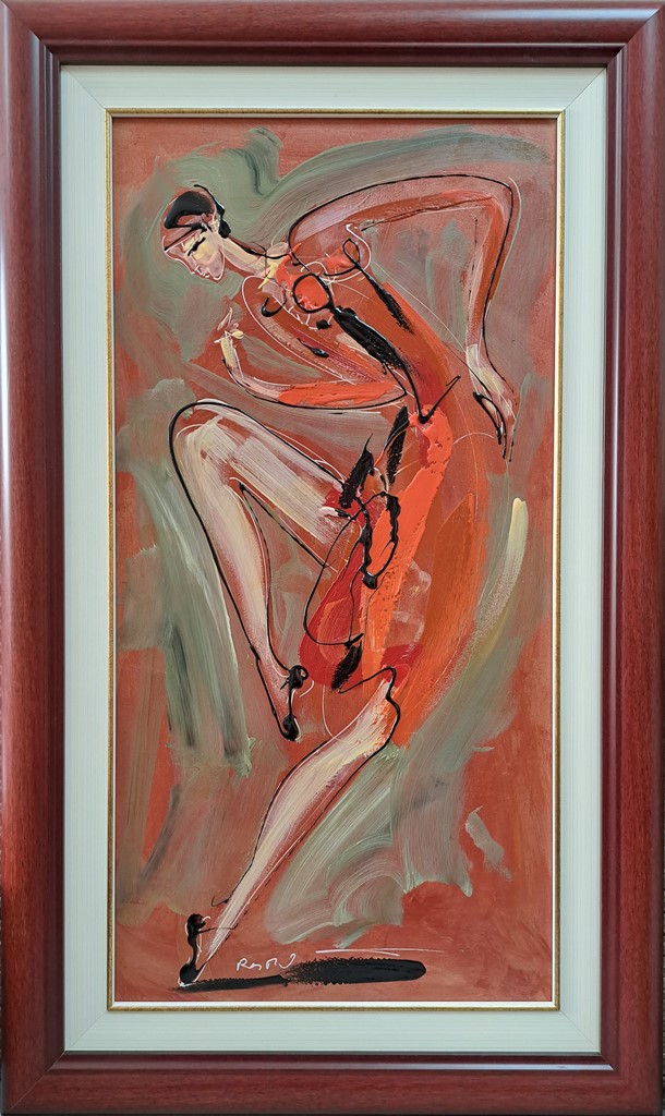 Plesačica 31, akademski Dušan Rajšić, akril na lesonitu, sa 75×45 cm, bez 62×31 cm, sertifikat, 16520 dinara