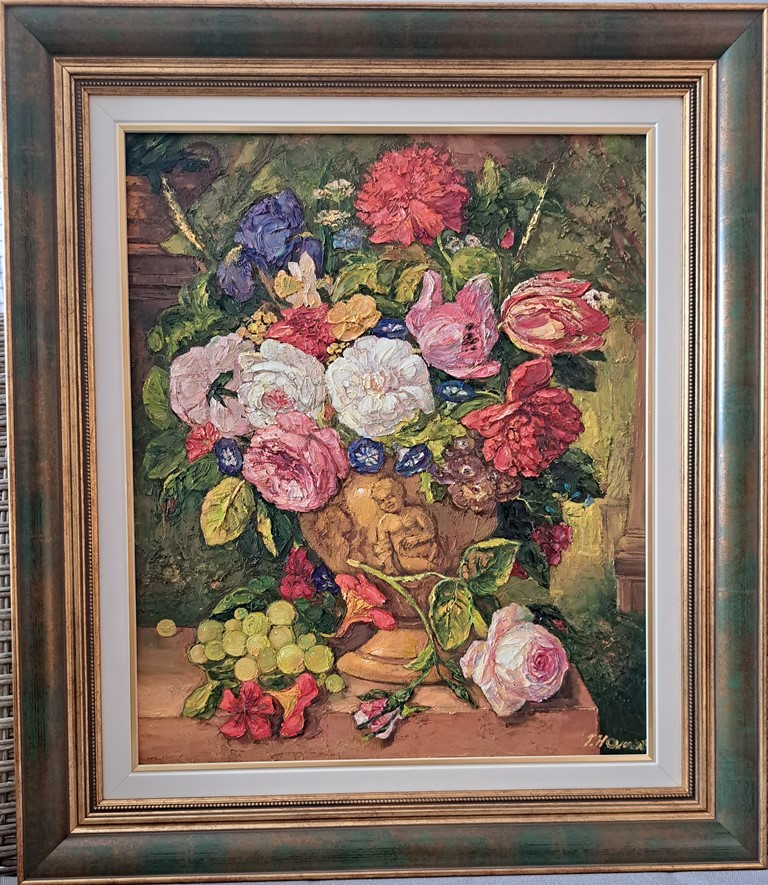 Cveće 3, Olja Nikonova, ulje na platnu, sa 61×53 cm, bez 46×38 cm, sertifikat, 33040 dinara