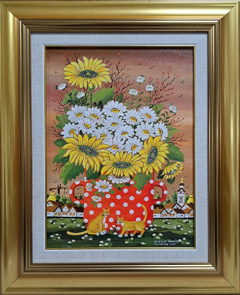 Lepota življenja, Zuzana Vereski, Naiva Kovačica, ulje na platnu, lux ram, sa 59×49 cm, bez 40×30 cm, sertifikat, 88500 dinara