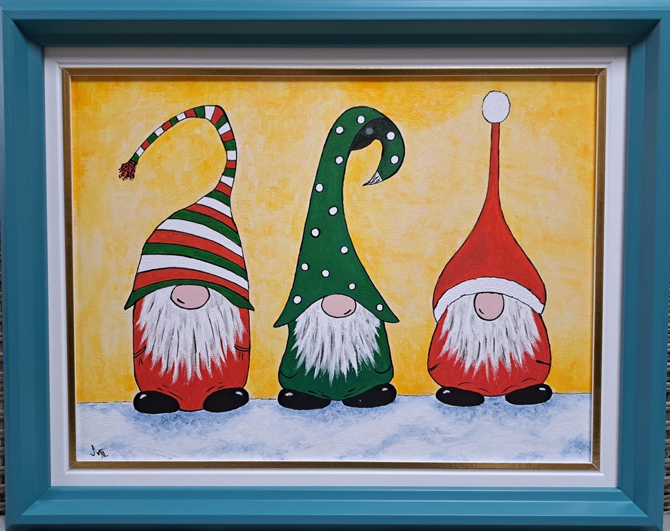 Novogodišnji patuljci 2, akril na platnu, sa 39×49 cm, bez 30×40 cm, Tijana L. , sertifikat, 9440 dinara