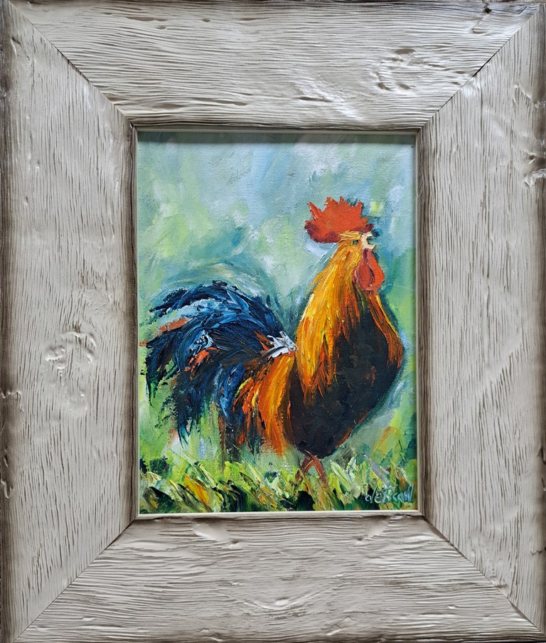 Pevac 2, ulje na kartonu, Vesna Cvetkov, sa 39×33 cm, bez 23×17 cm, uramljena, sertifikat, 7080 dinara