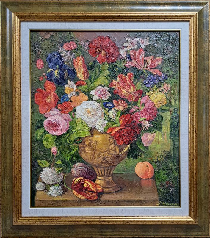 Velika vaza sa cvećem, Olja Nikonova, ulje na platnu, sa 73×65 cm, bez 55×46 cm, sertifikat, 49560 dinara