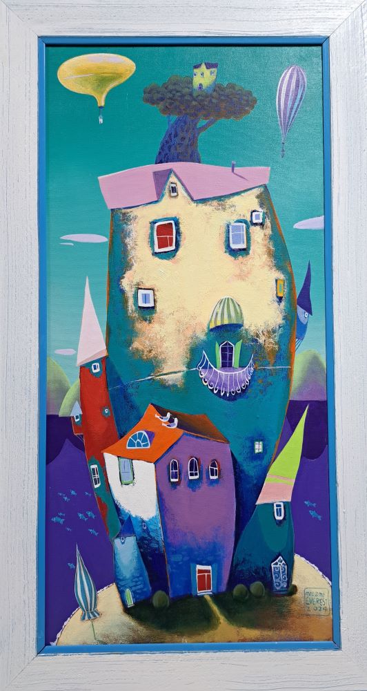 Baloni II, ulje na platnu, slikari Mrs. and Mr. Everest, sa 79×43 cm, bez 69×33 cm, sertifikat, 38940 dinara