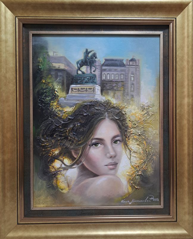 Beograđanka 7, ulje na platnu, luksuzno uramljena, sa 54×44 cm, bez 40×30 cm, sertifikat, Ivana Milenković, 17700 dinara