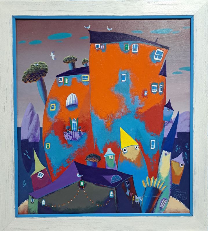 Crvene kuće, ulje na platnu, slikari Mrs. and Mr. Everest, sa 68×62 cm, bez 58×51 cm, sertifikat, 42480 dinara